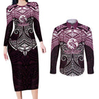 Personalized Manly Warringah Sea Eagles Couples Matching Long Sleeve Bodycon Dress and Long Sleeve Button Shirt Polynesian Tribal Pattern Style