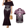 Personalized Manly Warringah Sea Eagles Couples Matching Mermaid Dress and Hawaiian Shirt Polynesian Tribal Pattern Style