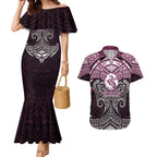 Personalized Manly Warringah Sea Eagles Couples Matching Mermaid Dress and Hawaiian Shirt Polynesian Tribal Pattern Style