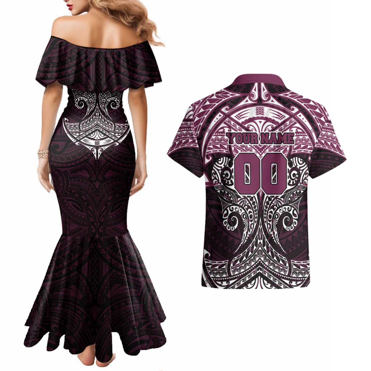 Personalized Manly Warringah Sea Eagles Couples Matching Mermaid Dress and Hawaiian Shirt Polynesian Tribal Pattern Style
