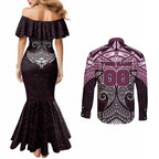 Personalized Manly Warringah Sea Eagles Couples Matching Mermaid Dress and Long Sleeve Button Shirt Polynesian Tribal Pattern Style