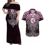 Personalized Manly Warringah Sea Eagles Couples Matching Off Shoulder Maxi Dress and Hawaiian Shirt Polynesian Tribal Pattern Style