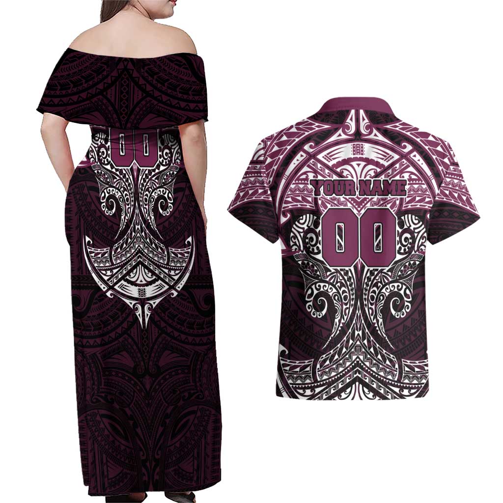 Personalized Manly Warringah Sea Eagles Couples Matching Off Shoulder Maxi Dress and Hawaiian Shirt Polynesian Tribal Pattern Style