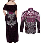 Personalized Manly Warringah Sea Eagles Couples Matching Off Shoulder Maxi Dress and Long Sleeve Button Shirt Polynesian Tribal Pattern Style