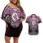 Personalized Manly Warringah Sea Eagles Couples Matching Off Shoulder Short Dress and Hawaiian Shirt Polynesian Tribal Pattern Style