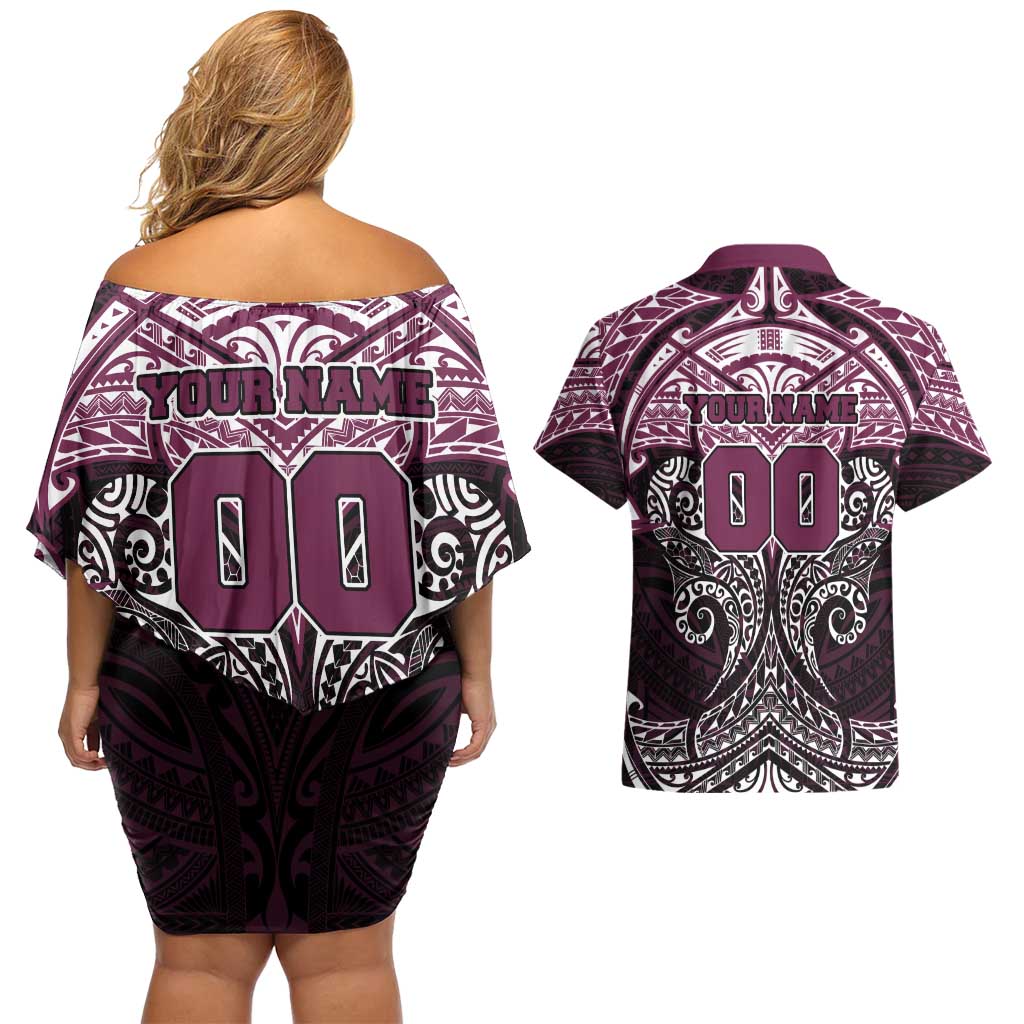 Personalized Manly Warringah Sea Eagles Couples Matching Off Shoulder Short Dress and Hawaiian Shirt Polynesian Tribal Pattern Style
