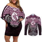 Personalized Manly Warringah Sea Eagles Couples Matching Off Shoulder Short Dress and Long Sleeve Button Shirt Polynesian Tribal Pattern Style