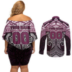 Personalized Manly Warringah Sea Eagles Couples Matching Off Shoulder Short Dress and Long Sleeve Button Shirt Polynesian Tribal Pattern Style