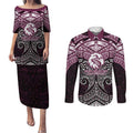 Personalized Manly Warringah Sea Eagles Couples Matching Puletasi and Long Sleeve Button Shirt Polynesian Tribal Pattern Style