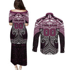 Personalized Manly Warringah Sea Eagles Couples Matching Puletasi and Long Sleeve Button Shirt Polynesian Tribal Pattern Style