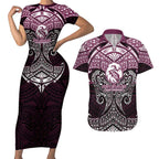 Personalized Manly Warringah Sea Eagles Couples Matching Short Sleeve Bodycon Dress and Hawaiian Shirt Polynesian Tribal Pattern Style