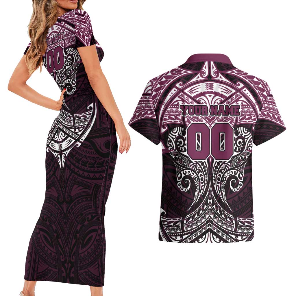 Personalized Manly Warringah Sea Eagles Couples Matching Short Sleeve Bodycon Dress and Hawaiian Shirt Polynesian Tribal Pattern Style
