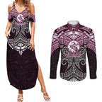 Personalized Manly Warringah Sea Eagles Couples Matching Summer Maxi Dress and Long Sleeve Button Shirt Polynesian Tribal Pattern Style