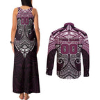 Personalized Manly Warringah Sea Eagles Couples Matching Tank Maxi Dress and Long Sleeve Button Shirt Polynesian Tribal Pattern Style