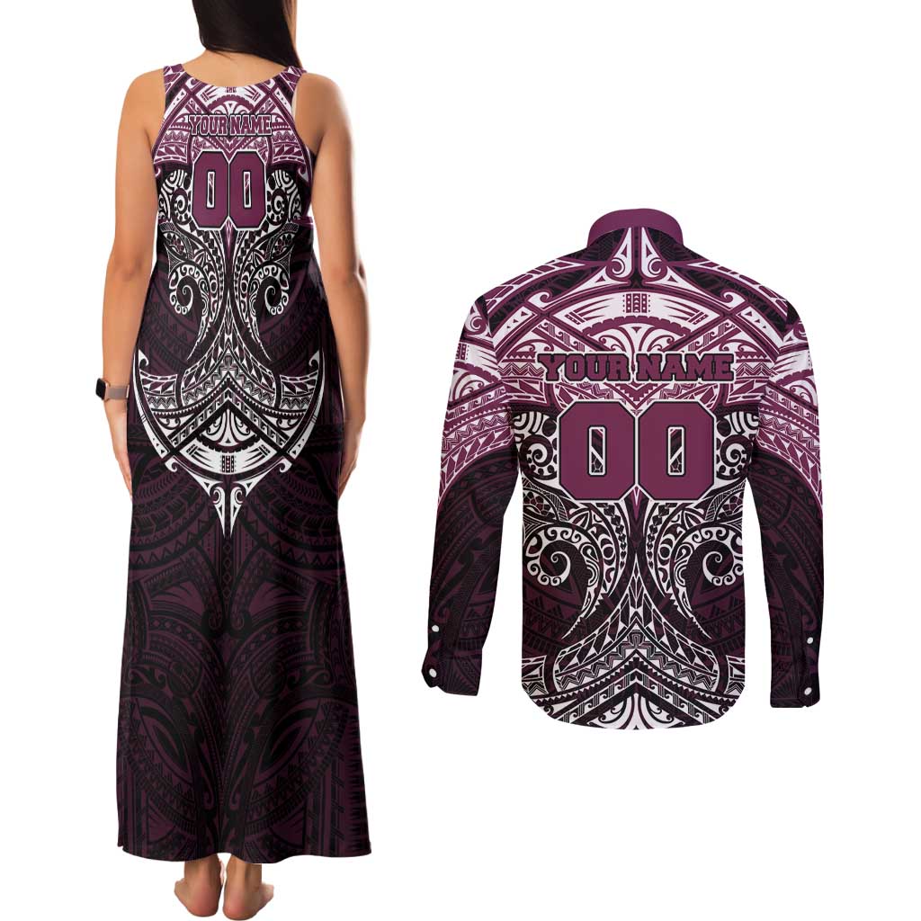 Personalized Manly Warringah Sea Eagles Couples Matching Tank Maxi Dress and Long Sleeve Button Shirt Polynesian Tribal Pattern Style