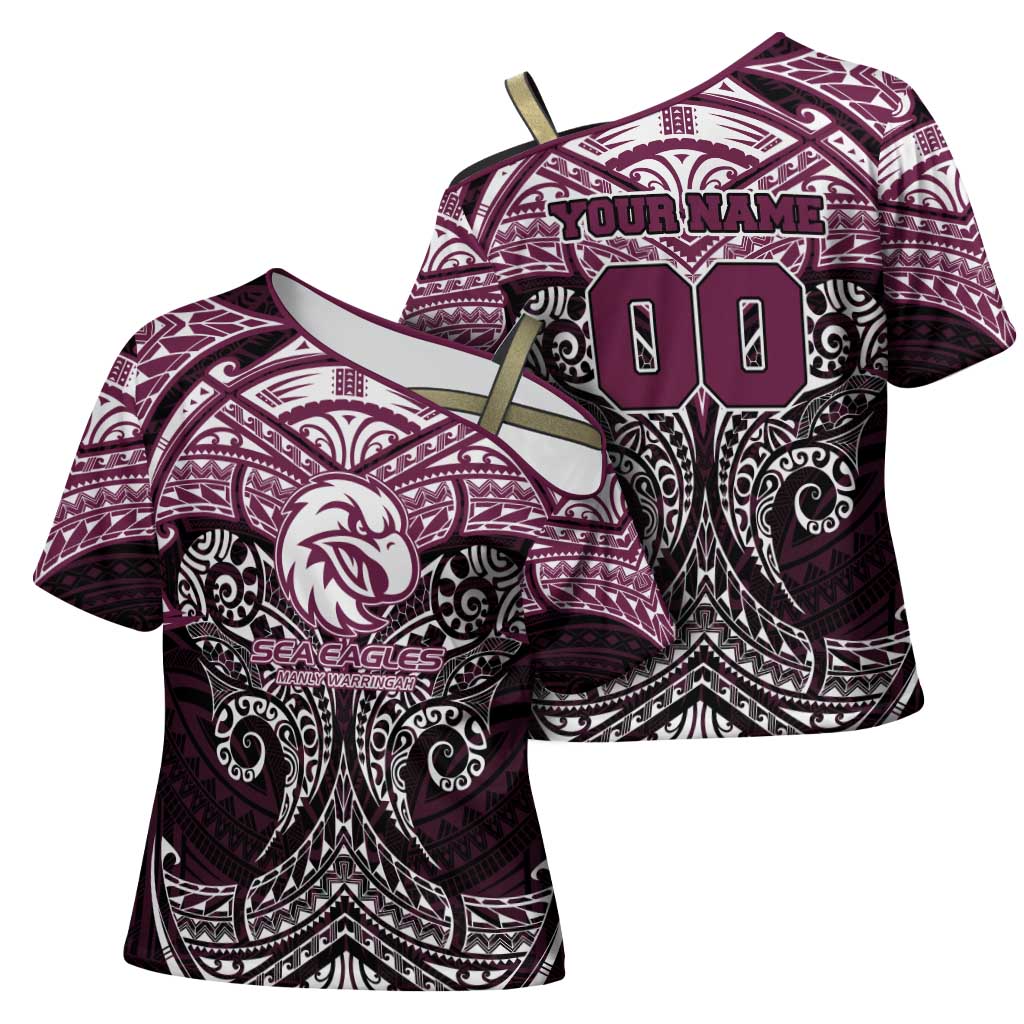 Personalized Manly Warringah Sea Eagles Cross Shoulder Shirt Polynesian Tribal Pattern Style