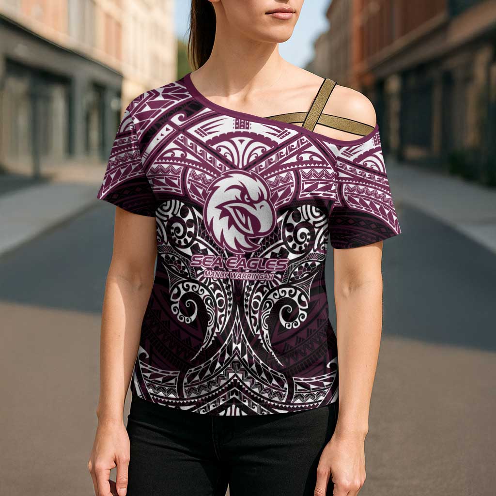 Personalized Manly Warringah Sea Eagles Cross Shoulder Shirt Polynesian Tribal Pattern Style