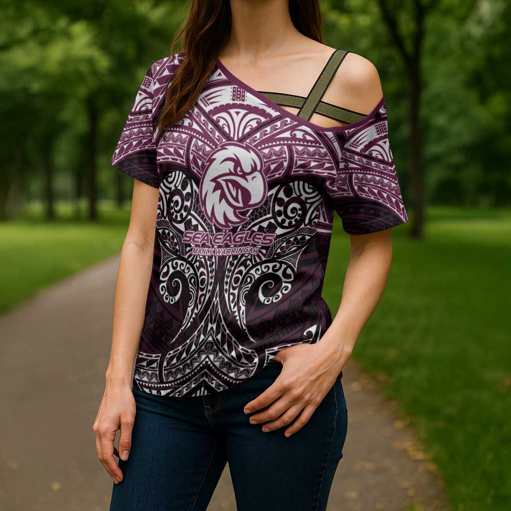 Personalized Manly Warringah Sea Eagles Cross Shoulder Shirt Polynesian Tribal Pattern Style