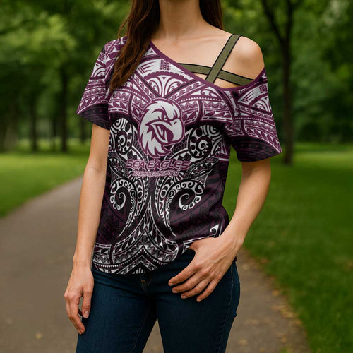 Personalized Manly Warringah Sea Eagles Cross Shoulder Shirt Polynesian Tribal Pattern Style