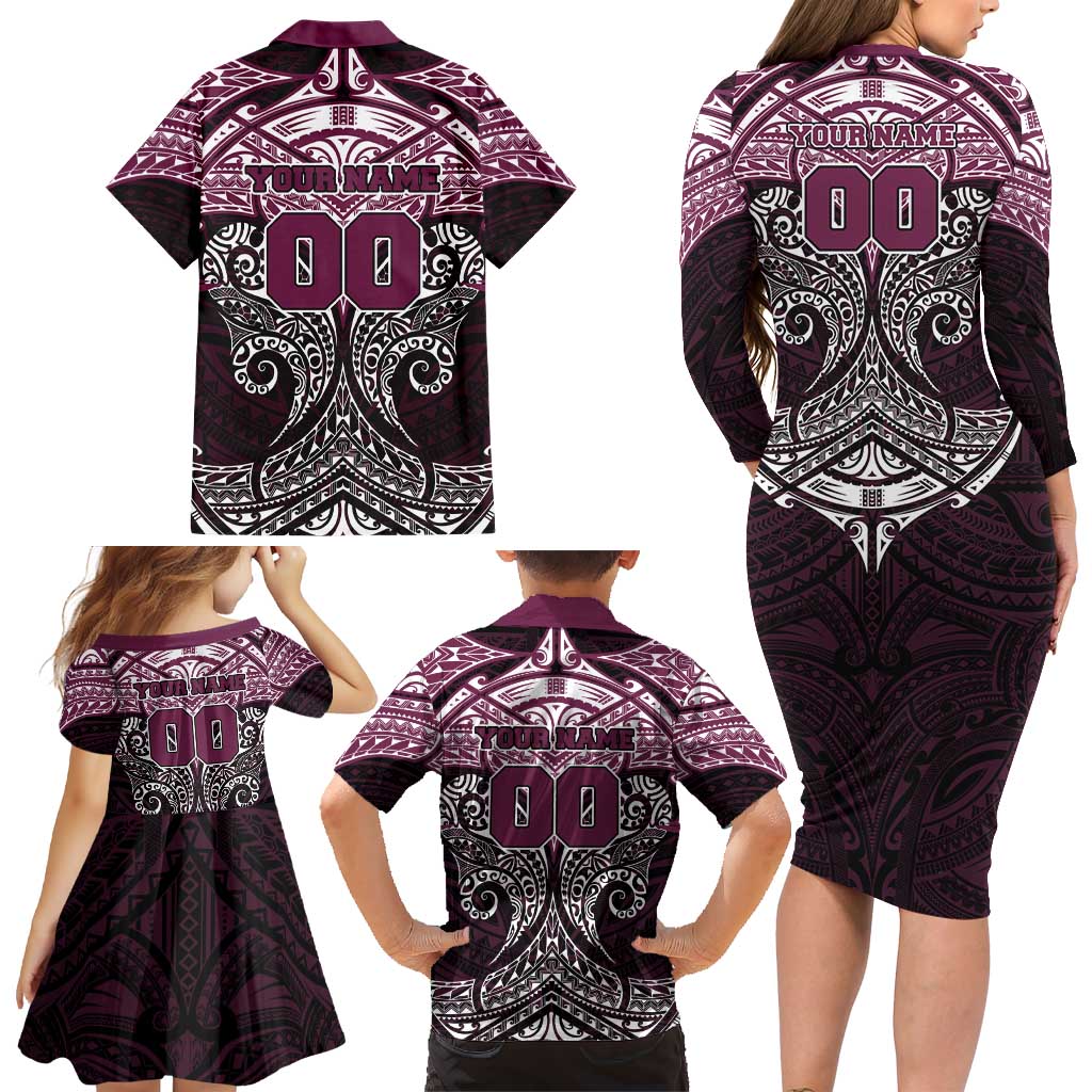 Personalized Manly Warringah Sea Eagles Family Matching Long Sleeve Bodycon Dress and Hawaiian Shirt Polynesian Tribal Pattern Style