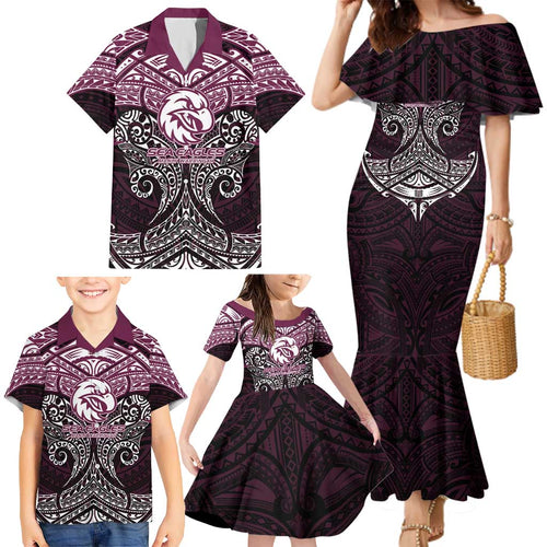 Personalized Manly Warringah Sea Eagles Family Matching Mermaid Dress and Hawaiian Shirt Polynesian Tribal Pattern Style