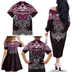 Personalized Manly Warringah Sea Eagles Family Matching Off The Shoulder Long Sleeve Dress and Hawaiian Shirt Polynesian Tribal Pattern Style