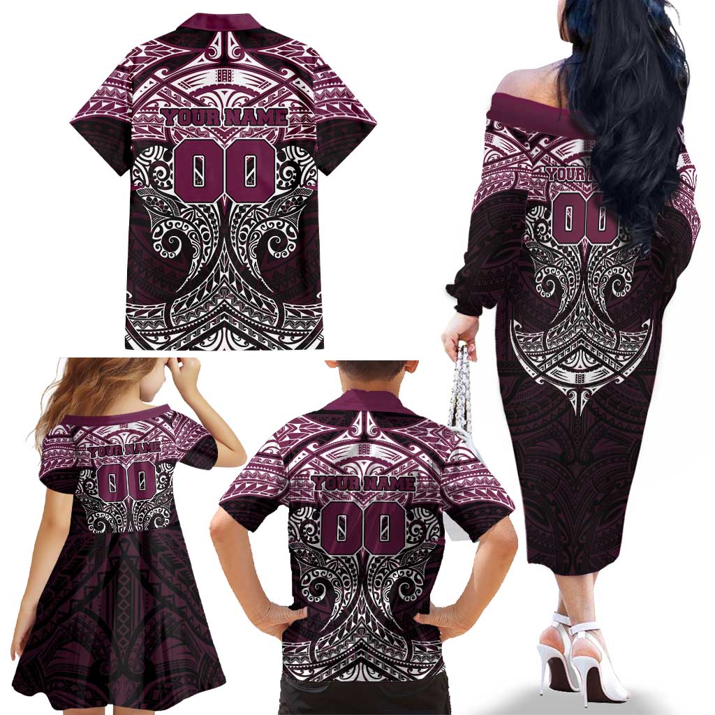 Personalized Manly Warringah Sea Eagles Family Matching Off The Shoulder Long Sleeve Dress and Hawaiian Shirt Polynesian Tribal Pattern Style