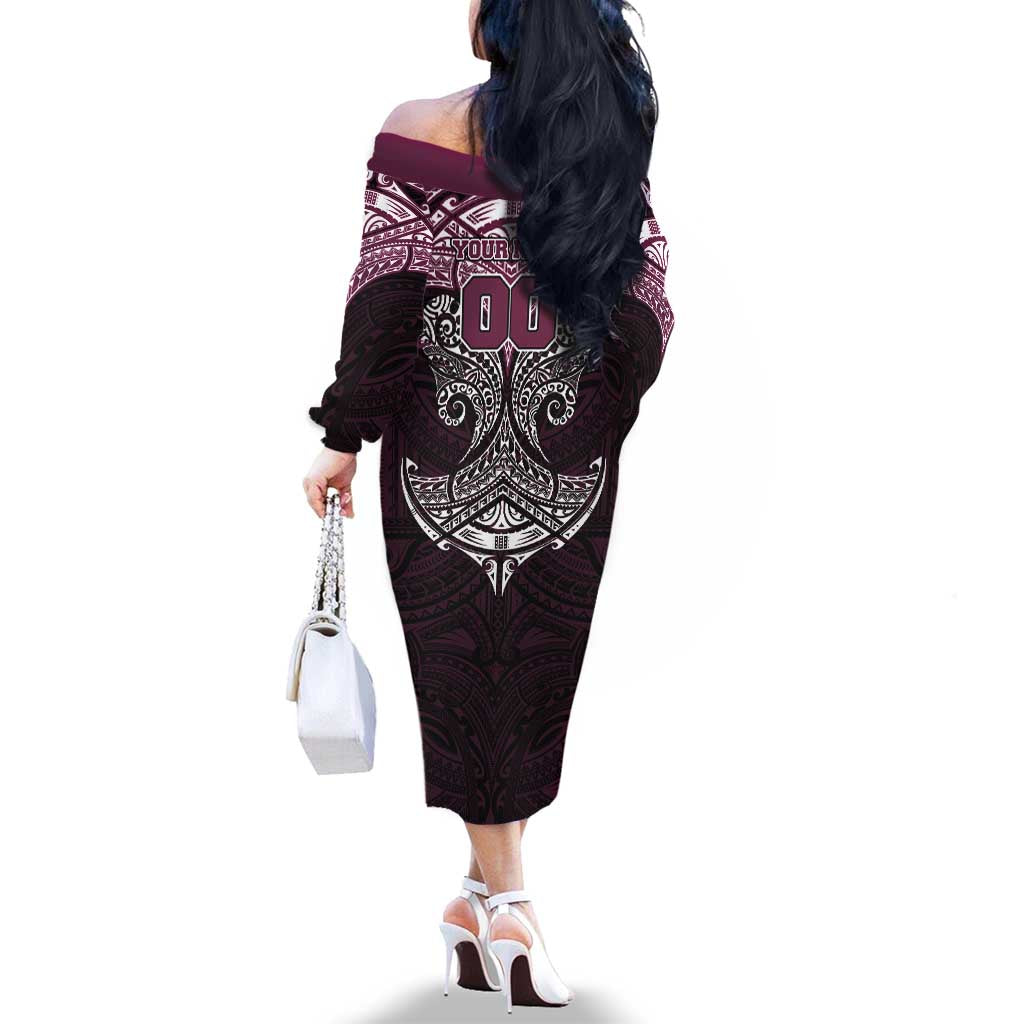Personalized Manly Warringah Sea Eagles Family Matching Off The Shoulder Long Sleeve Dress and Hawaiian Shirt Polynesian Tribal Pattern Style