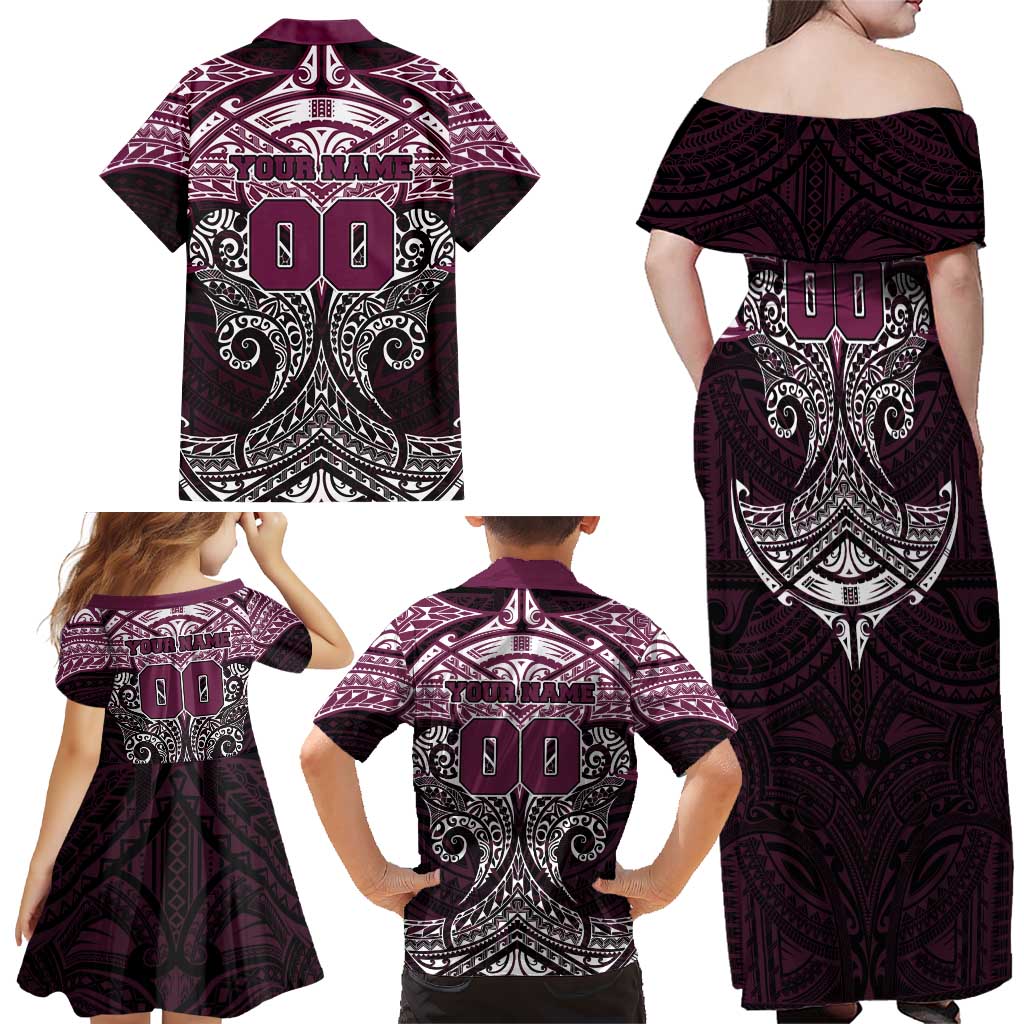 Personalized Manly Warringah Sea Eagles Family Matching Off Shoulder Maxi Dress and Hawaiian Shirt Polynesian Tribal Pattern Style