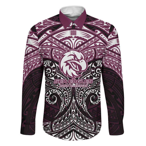 Personalized Manly Warringah Sea Eagles Family Matching Off Shoulder Maxi Dress and Hawaiian Shirt Polynesian Tribal Pattern Style