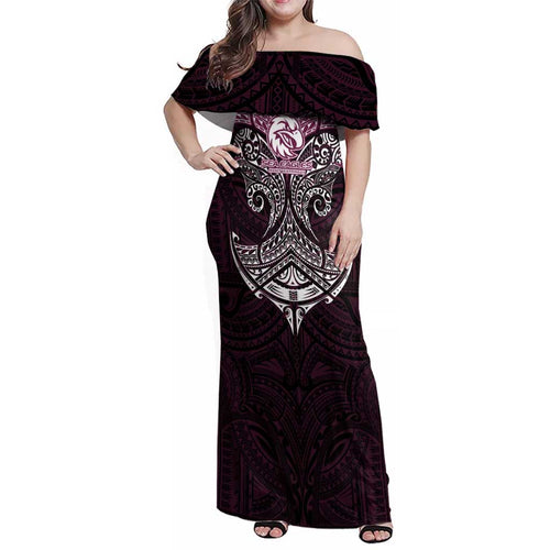 Personalized Manly Warringah Sea Eagles Family Matching Off Shoulder Maxi Dress and Hawaiian Shirt Polynesian Tribal Pattern Style