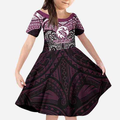 Personalized Manly Warringah Sea Eagles Family Matching Off Shoulder Short Dress and Hawaiian Shirt Polynesian Tribal Pattern Style