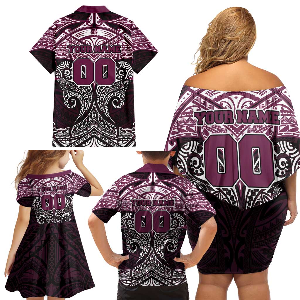 Personalized Manly Warringah Sea Eagles Family Matching Off Shoulder Short Dress and Hawaiian Shirt Polynesian Tribal Pattern Style