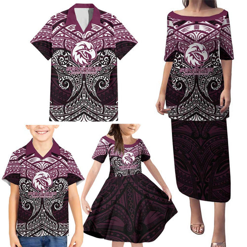 Personalized Manly Warringah Sea Eagles Family Matching Puletasi and Hawaiian Shirt Polynesian Tribal Pattern Style