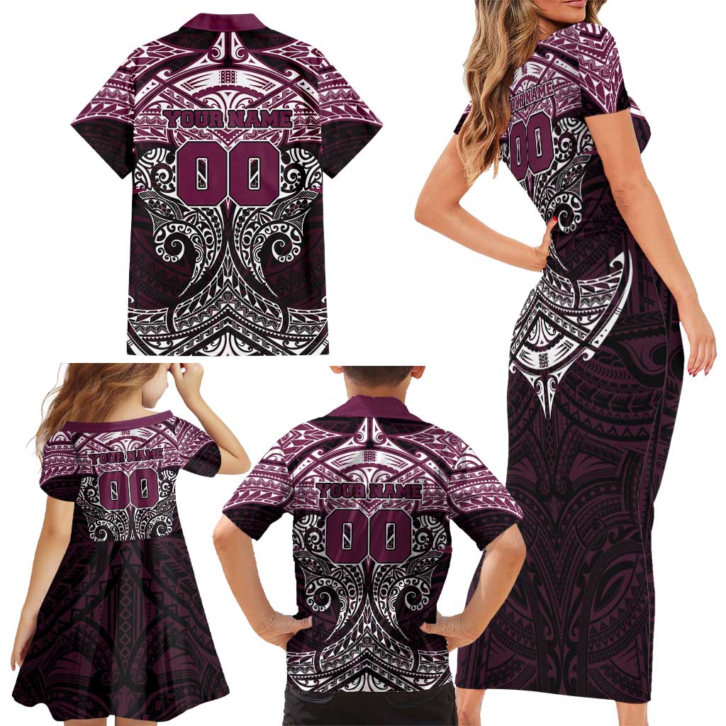 Personalized Manly Warringah Sea Eagles Family Matching Short Sleeve Bodycon Dress and Hawaiian Shirt Polynesian Tribal Pattern Style