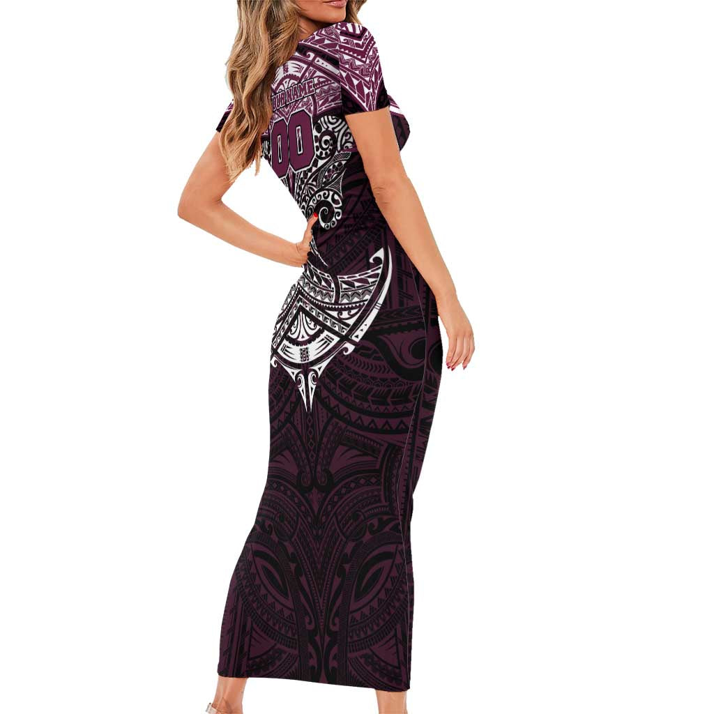 Personalized Manly Warringah Sea Eagles Family Matching Short Sleeve Bodycon Dress and Hawaiian Shirt Polynesian Tribal Pattern Style