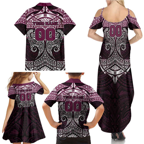 Personalized Manly Warringah Sea Eagles Family Matching Summer Maxi Dress and Hawaiian Shirt Polynesian Tribal Pattern Style