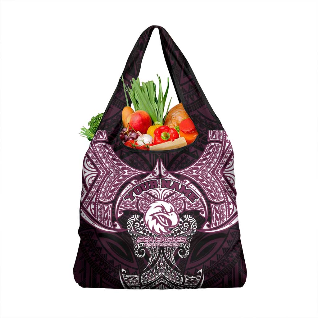 Personalized Manly Warringah Sea Eagles Grocery Bag Polynesian Tribal Pattern Style