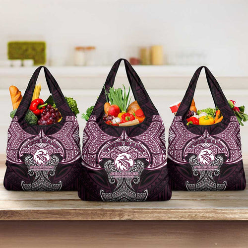 Personalized Manly Warringah Sea Eagles Grocery Bag Polynesian Tribal Pattern Style