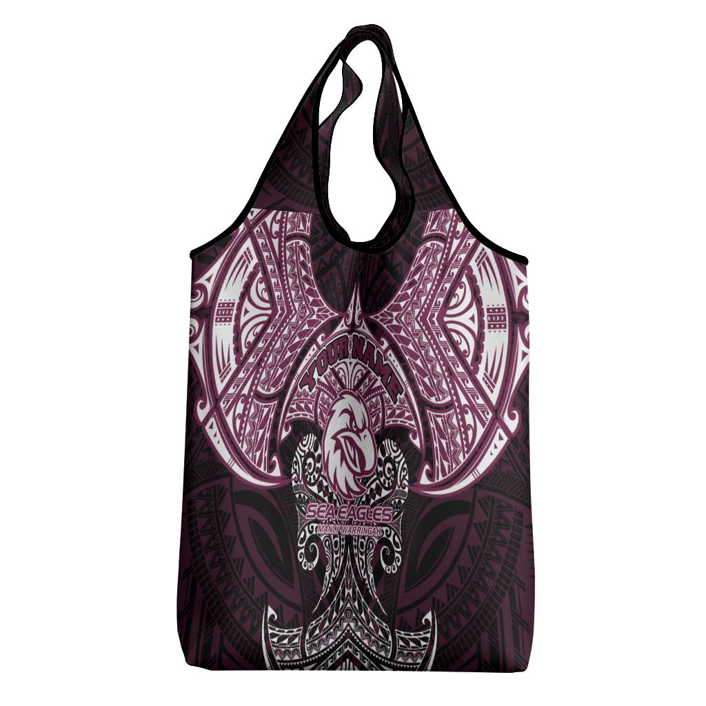 Personalized Manly Warringah Sea Eagles Grocery Bag Polynesian Tribal Pattern Style