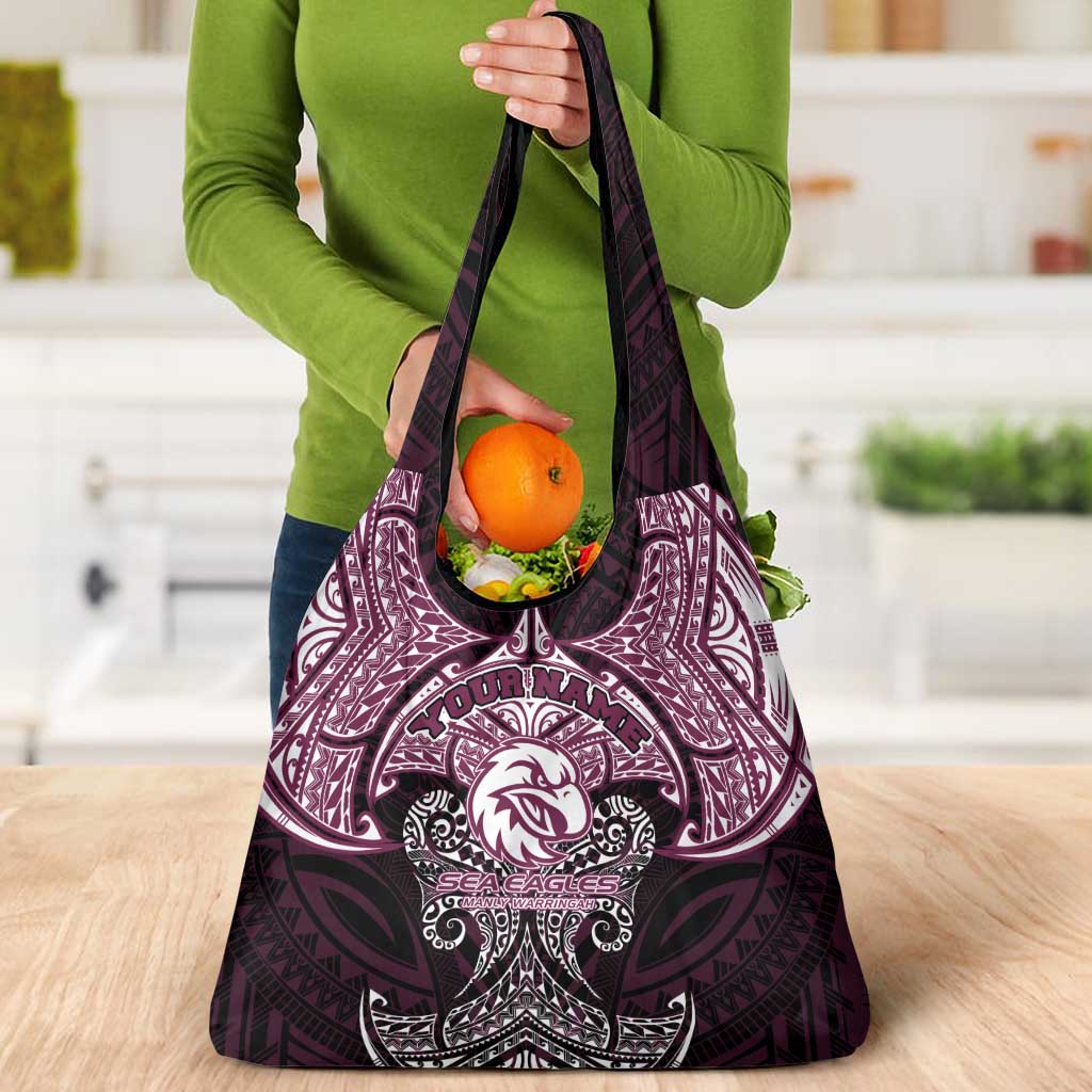 Personalized Manly Warringah Sea Eagles Grocery Bag Polynesian Tribal Pattern Style