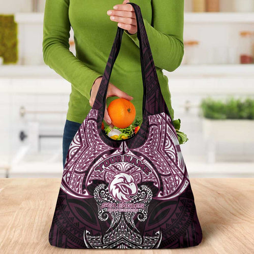 Personalized Manly Warringah Sea Eagles Grocery Bag Polynesian Tribal Pattern Style