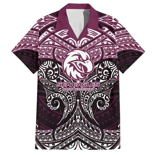 Personalized Manly Warringah Sea Eagles Hawaiian Shirt Polynesian Tribal Pattern Style