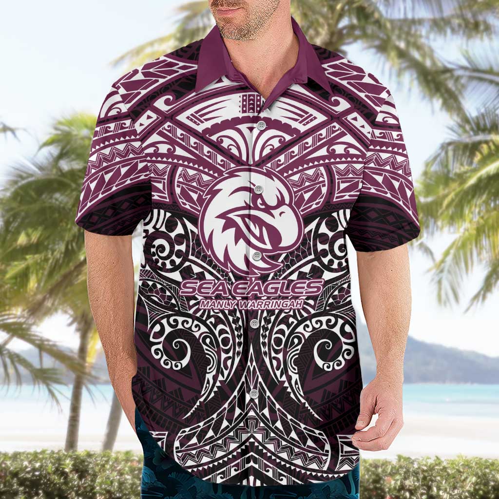 Personalized Manly Warringah Sea Eagles Hawaiian Shirt Polynesian Tribal Pattern Style