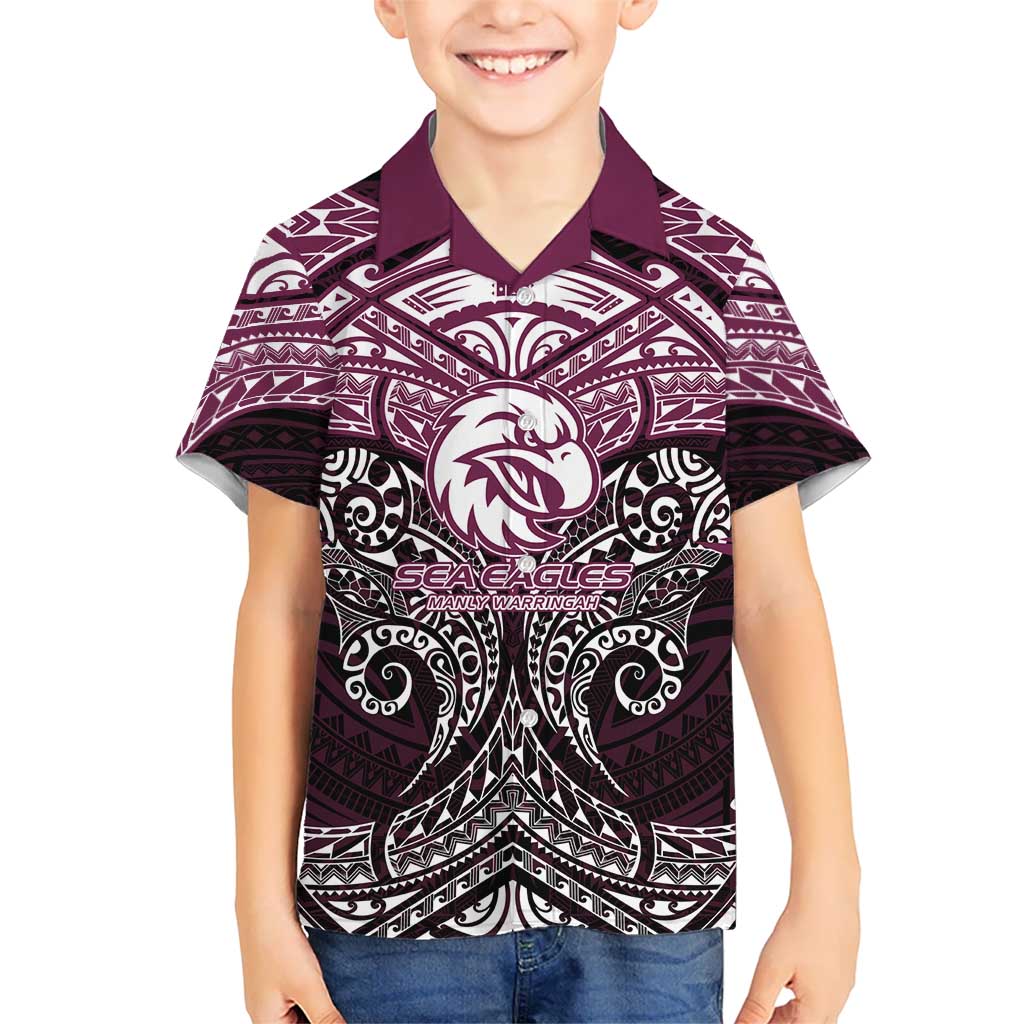 Personalized Manly Warringah Sea Eagles Hawaiian Shirt Polynesian Tribal Pattern Style