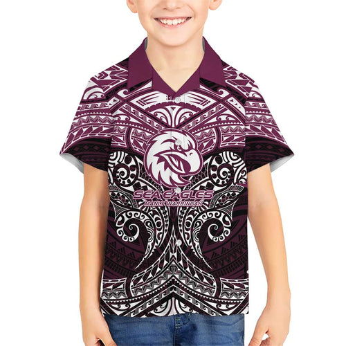 Personalized Manly Warringah Sea Eagles Hawaiian Shirt Polynesian Tribal Pattern Style