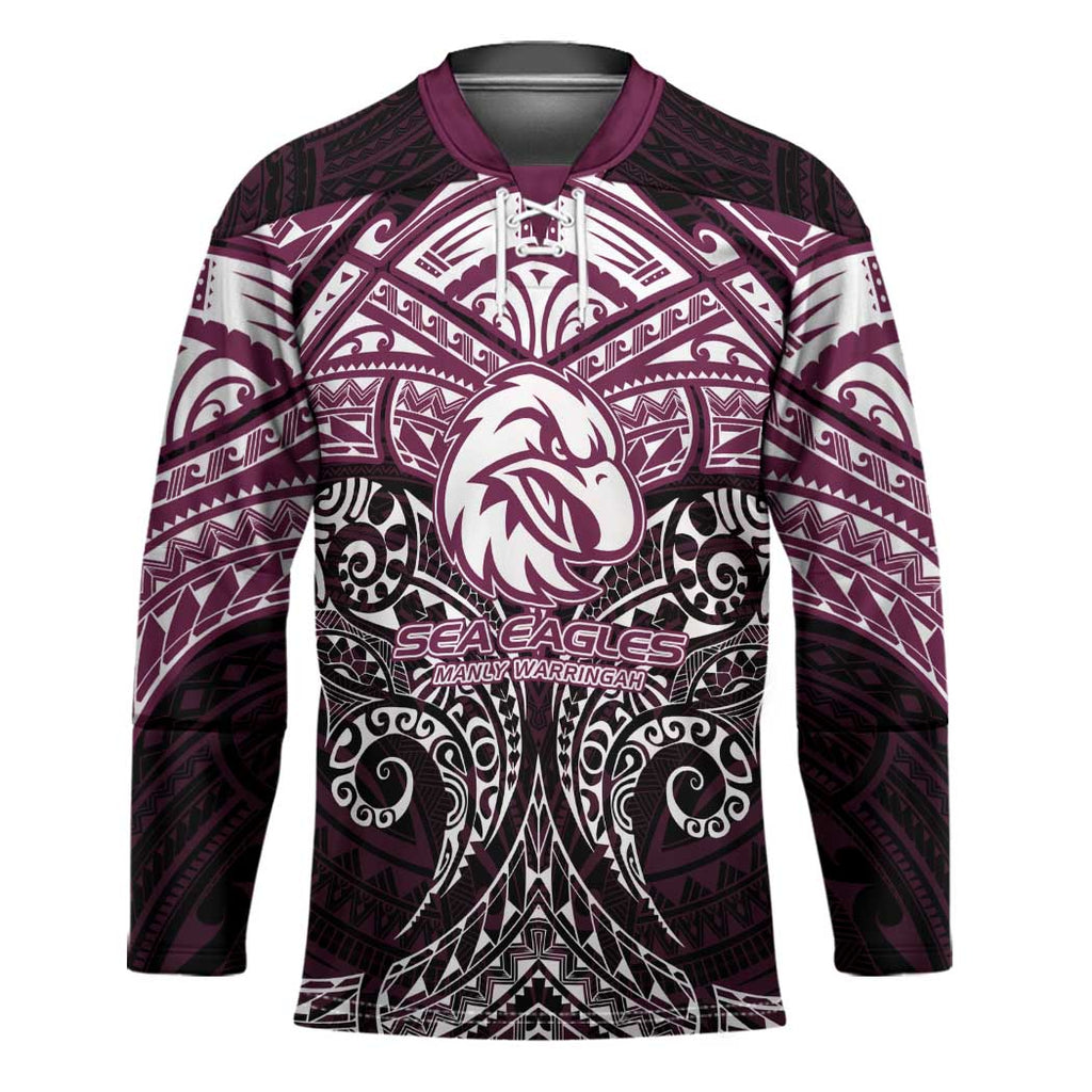 Personalized Manly Warringah Sea Eagles Hockey Jersey Polynesian Tribal Pattern Style