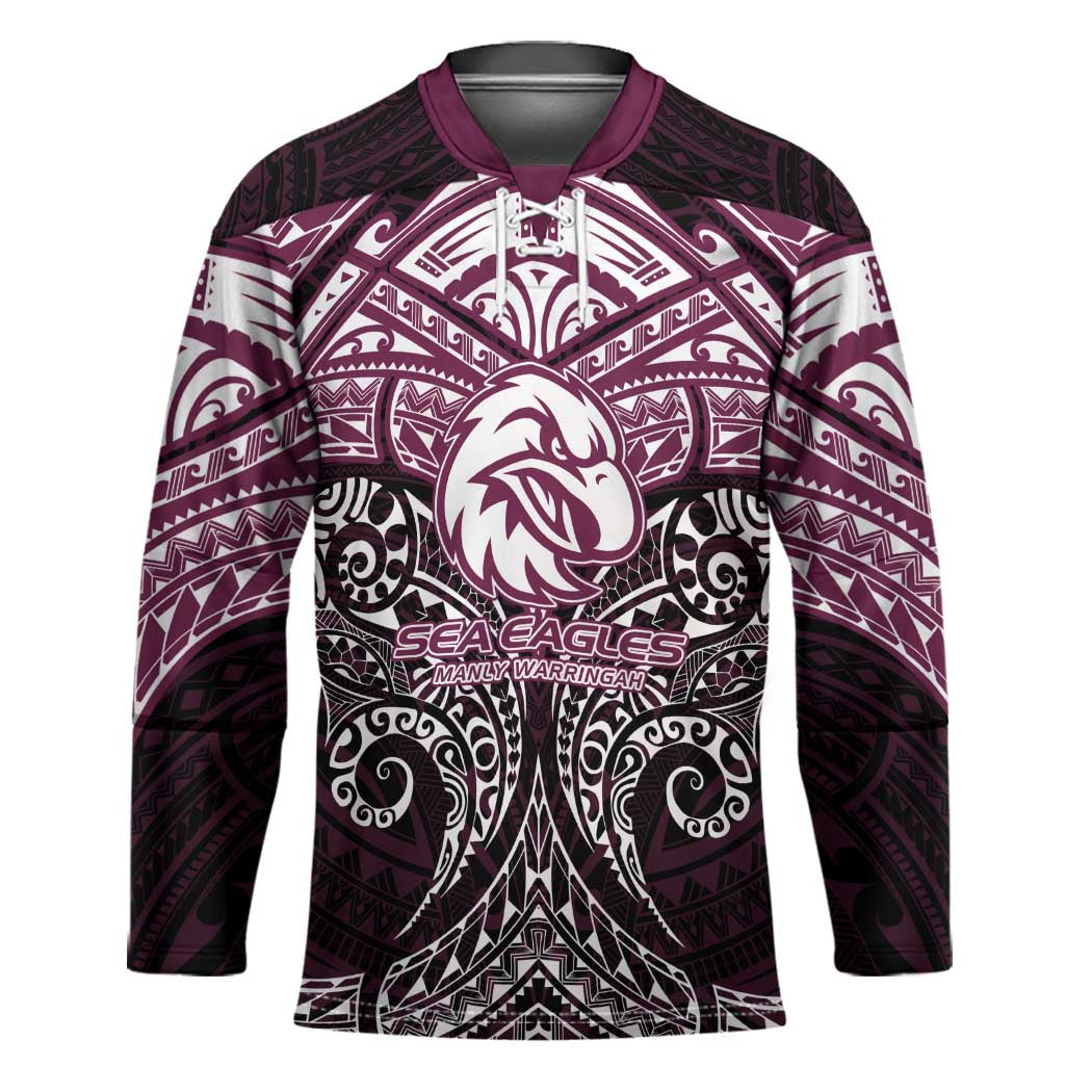 Personalized Manly Warringah Sea Eagles Hockey Jersey Polynesian Tribal Pattern Style