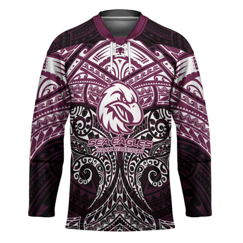 Personalized Manly Warringah Sea Eagles Hockey Jersey Polynesian Tribal Pattern Style