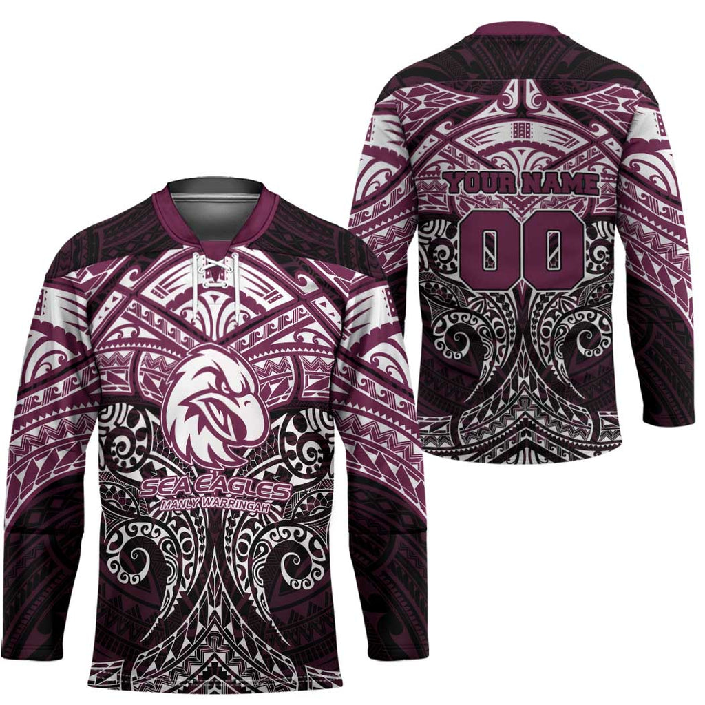 Personalized Manly Warringah Sea Eagles Hockey Jersey Polynesian Tribal Pattern Style